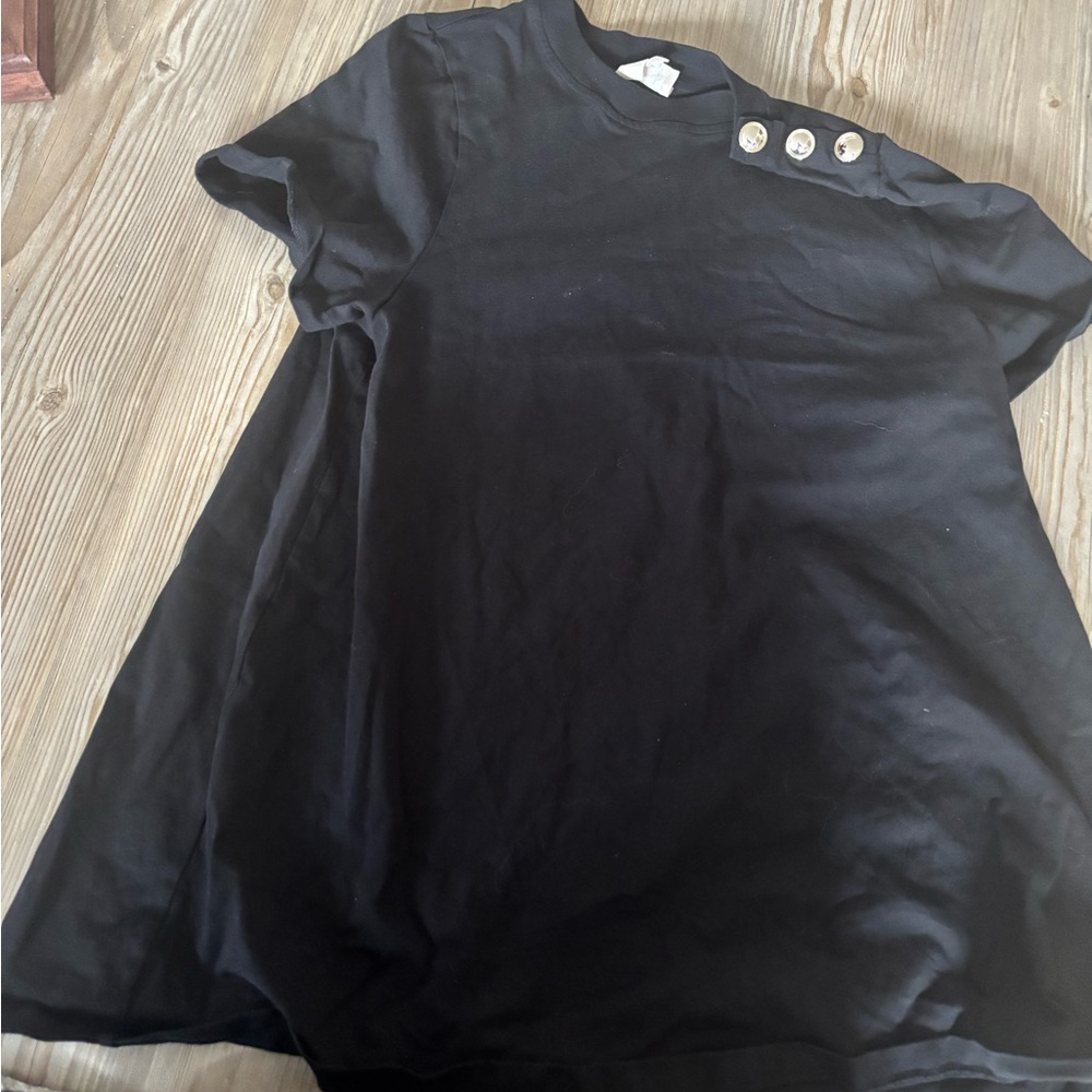 Sezane Black T-Shirt Gold Button Detail